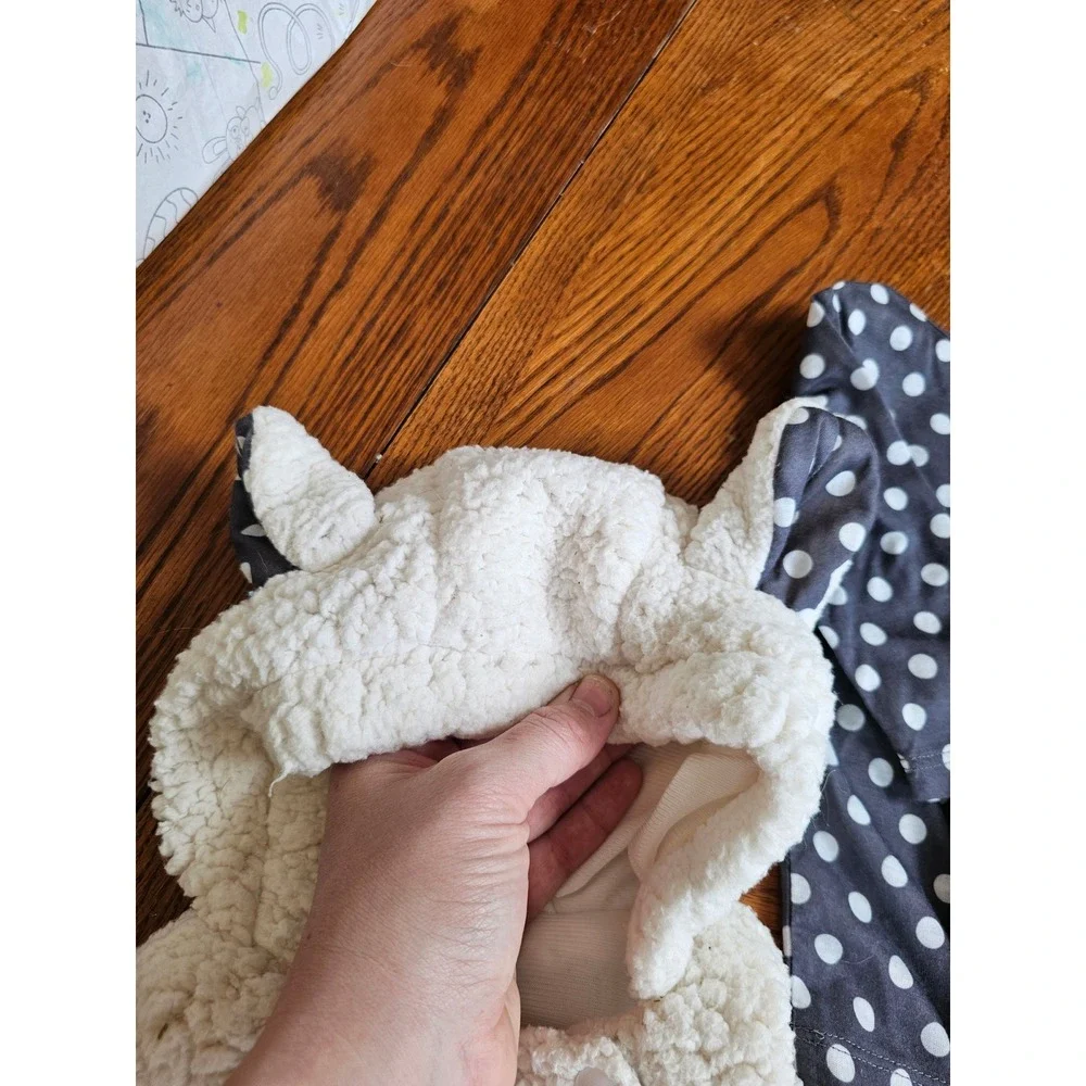 Target Baby Lamb Costume baby 0-6M White Sherpa Grey Polka Dot Halloween - Picture 7 of 9